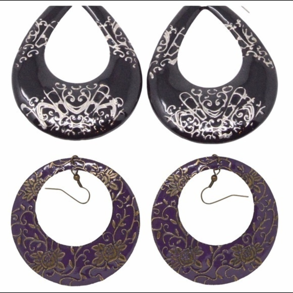 2 Pair Lightweight Metal Large Drop‎ Earrings